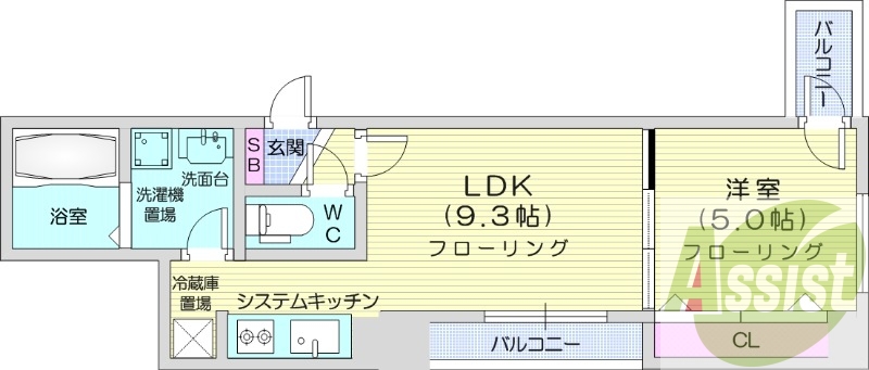 1LDK、システムキッチン、エアコン、ペット相談可