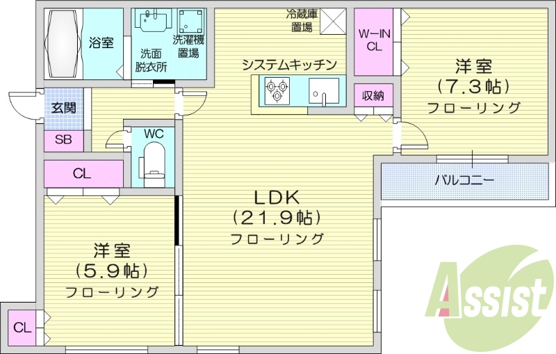 2LDK、エアコン、システムキッチン、追い焚き、浴室乾燥機