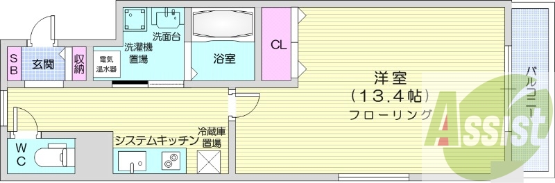 1K、オール電化、システムキッチン、シャワートイレ
