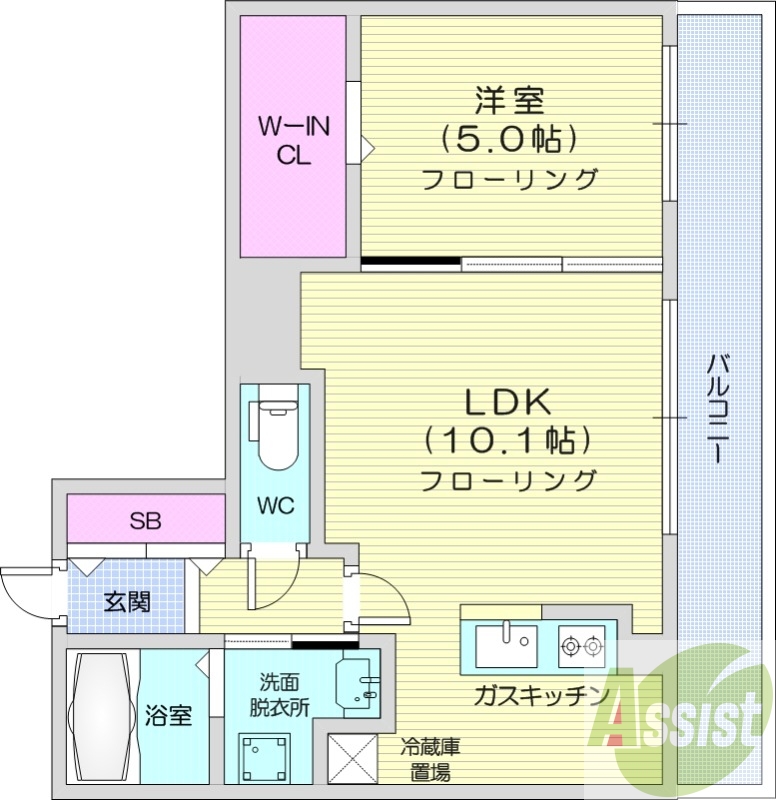 1LDK、都市ガス、エアコン、ネット無料、宅配BOX