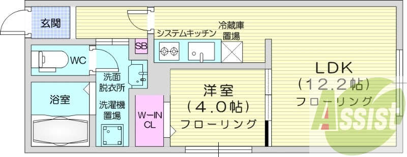 1LDK、ネット無料、都市ガス、システムキッチン