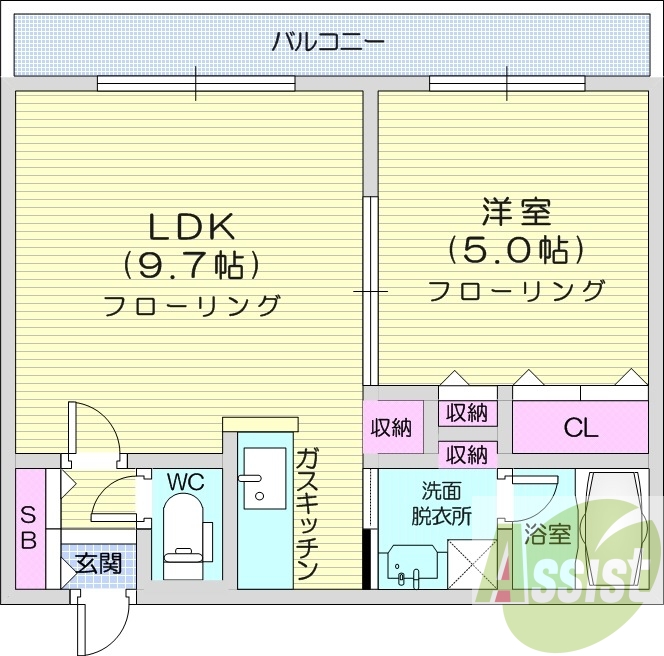 1LDK、クローゼット、エアコン、モニタ付インターホン