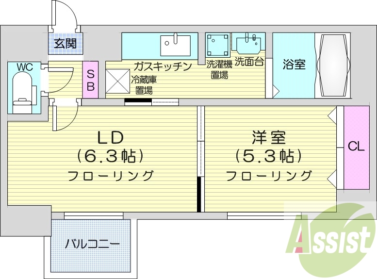 1LDK、宅配ボックス、TVインターホン