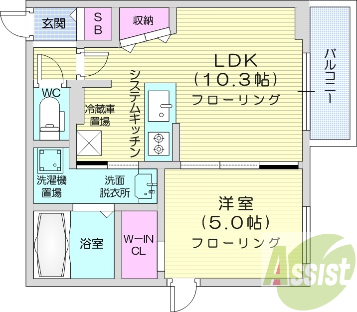 1LDK、都市ガス、エアコン、ネット無料、システムキッチン