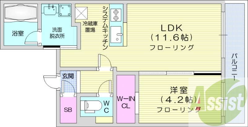 1LDK、都市ガス、エアコン、システムキッチン、ネット無料