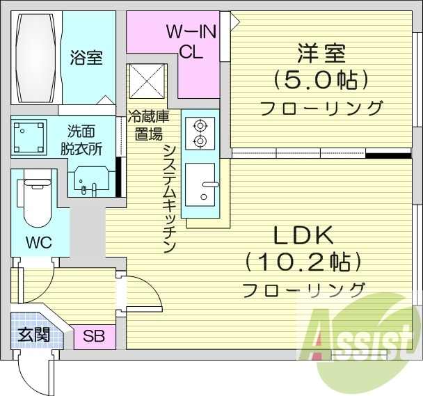 1LDK、ガスリミット付、エアコン、システムキッチン