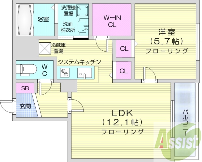 1LDK＋S、都市ガス、エアコン、システムキッチン