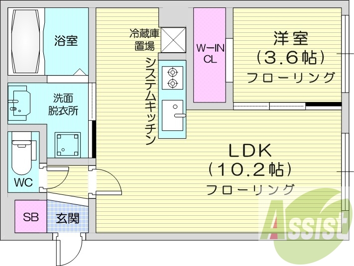 1LDK、ガスリミット、エアコン、システムキッチン