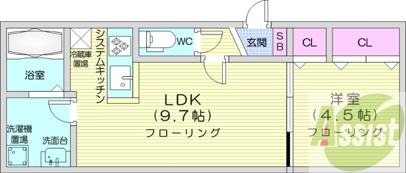 1LDK、ペット可、オートロック、インターネット無料