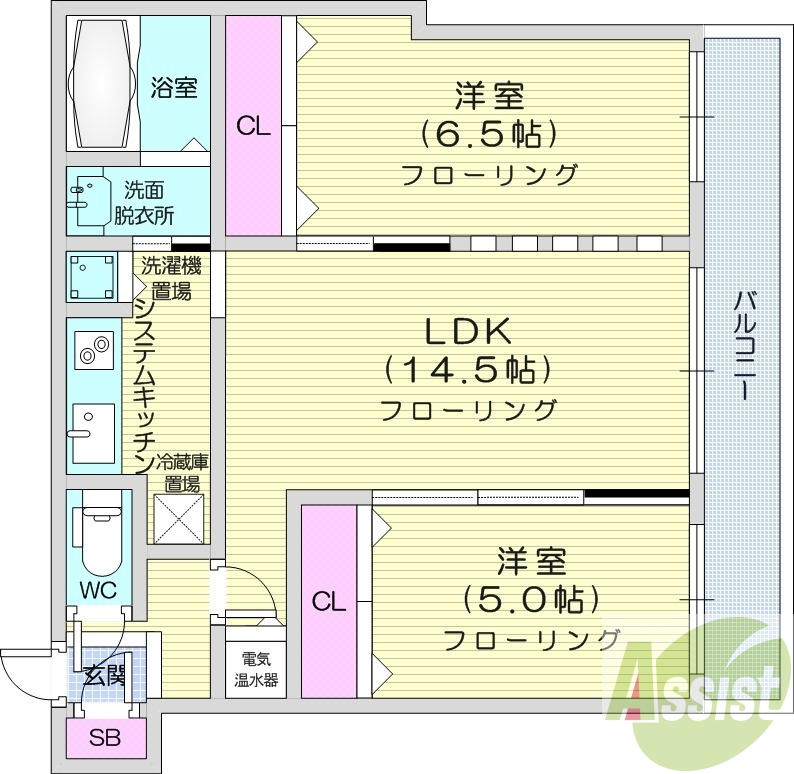 2LDK、収納、電気暖房、宅配BOX、モニターホン