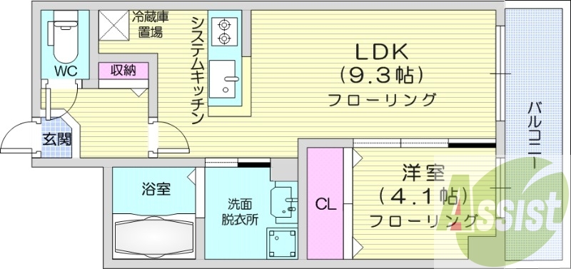 1LDK、収納、都市ガス、ネット無料、宅配BOX
