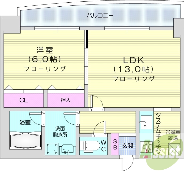 1LDK、エアコン、都市ガス、灯油FF暖房、トランクルーム