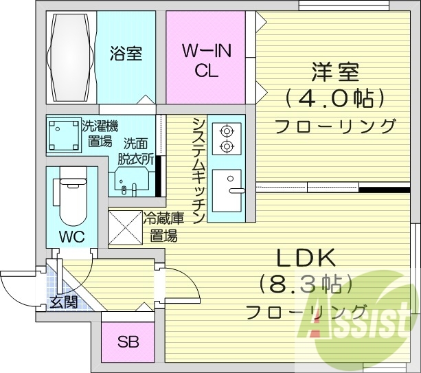 1LDK、エアコン、ネット無料、浴室乾燥機