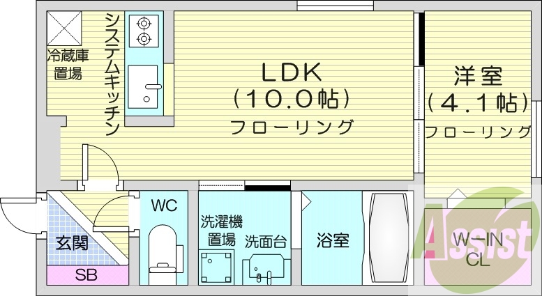1LDK、都市ガス、システムキッチン、オートロック