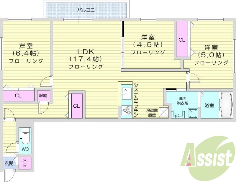 3LDK、エアコン、追い焚き、システムキッチン、灯油暖房