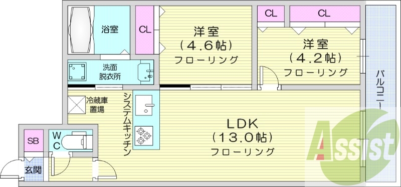 2LDK、都市ガス、追い焚き、エアコン、