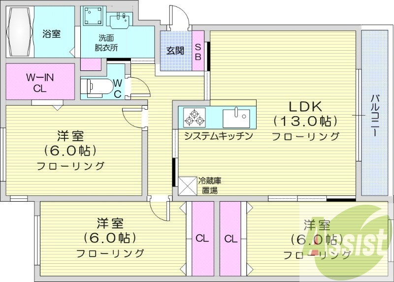 3LDK、ガスリミット、エアコン、TV付浴室