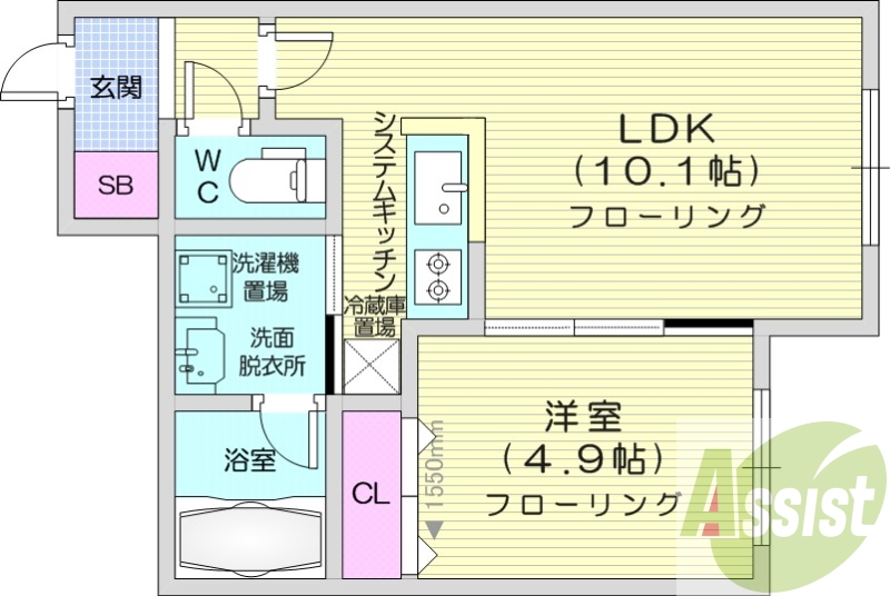 1LDK、追い炊き、エアコン、システムキッチン