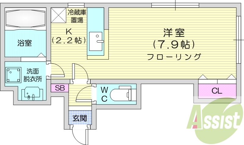 1K、対面キッチン、エアコン、シャワートイレ、灯油暖房