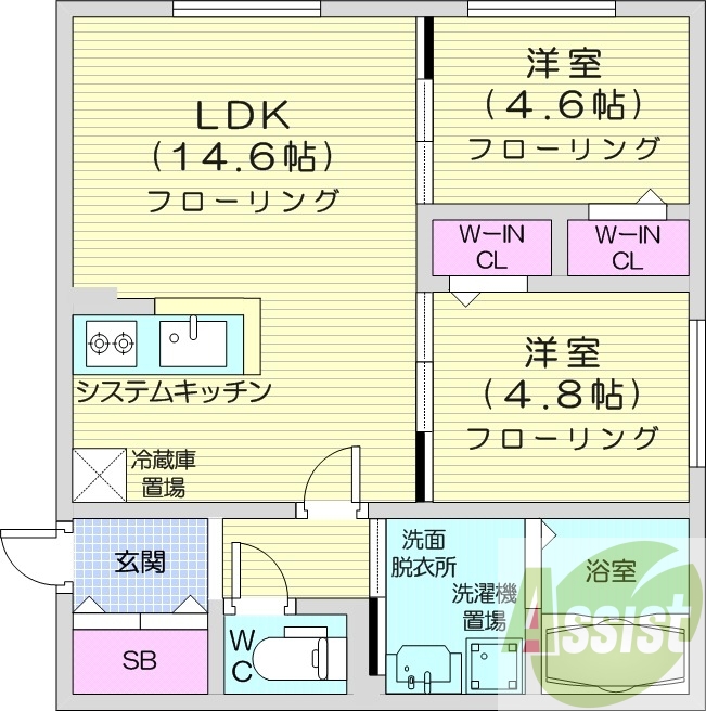 2LDK、エアコン、システムキッチン、灯油暖房