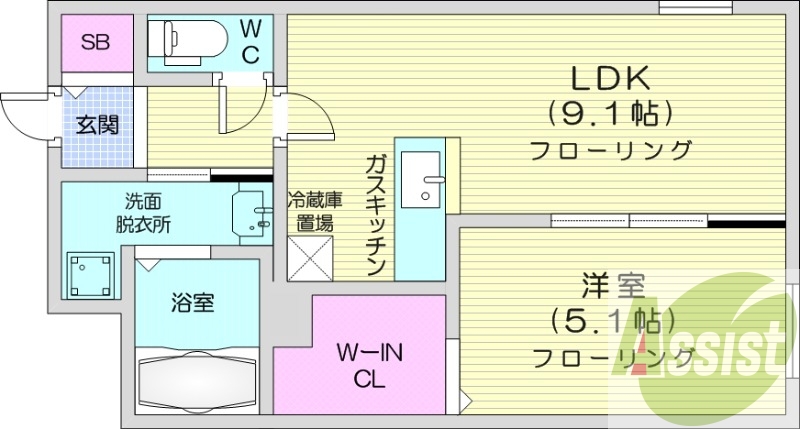 1LDK、エアコン、浴室乾燥機、ネット無料