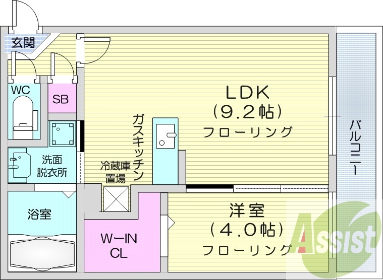 1LDK、エアコン、ガス暖房、システムキッチン、独立洗面台