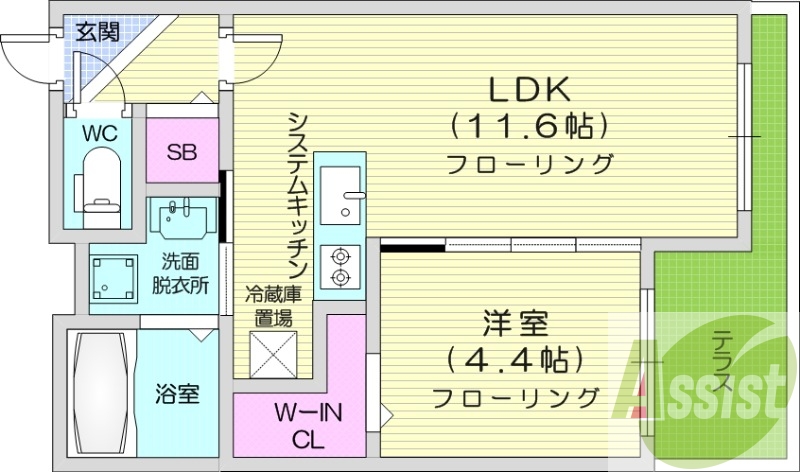 1LDK、都市ガス、ネット使用料不要、エアコン