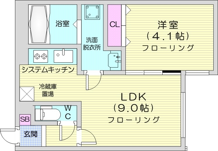 1LDK、システムキッチン、エアコン、ネット無料