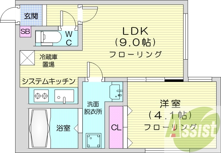 1LDK、システムキッチン、エアコン、ネット無料