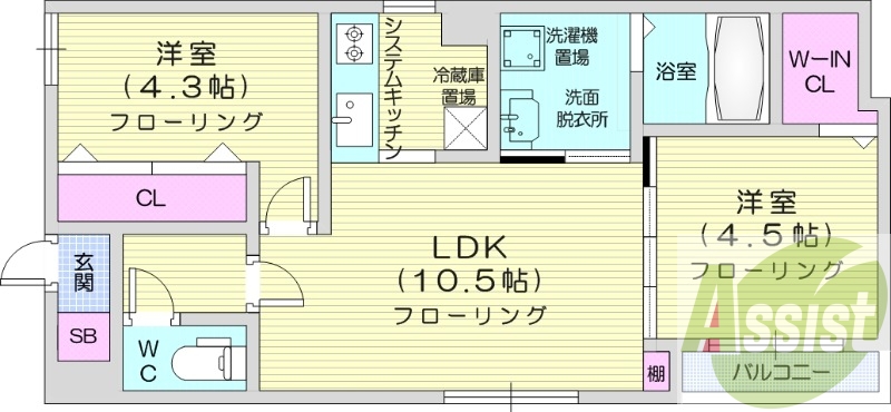 2LDK、角部屋、追い焚き、浴室乾燥機、オートロック