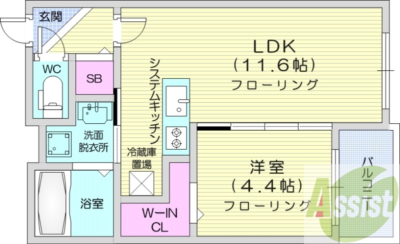 1LDK、都市ガス、ネット使用料不要、エアコン