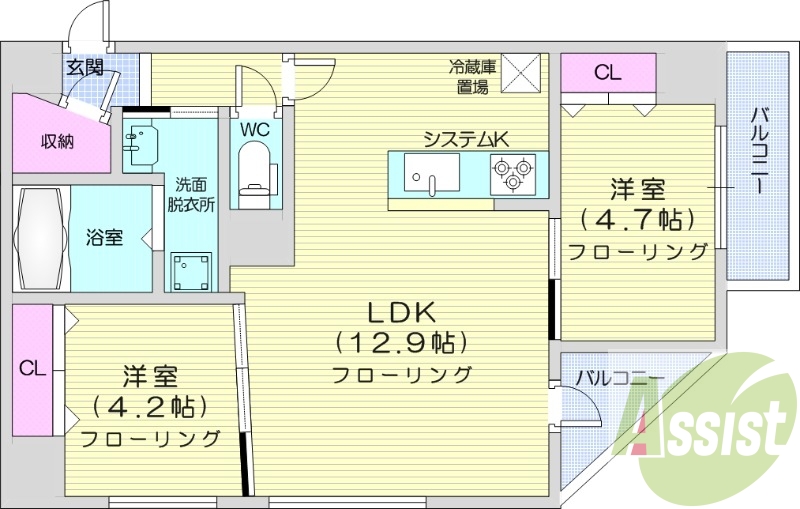 2LDK、収納、都市ガス、ネット無料、宅配BOX