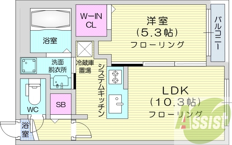 1LDK、都市ガス、エアコン、ネット無料、システムキッチン