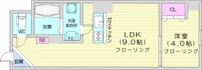 1LDK、オール電化、バストイレ別、宅配ボックス