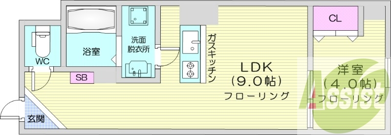 1LDK、オール電化、バストイレ別、宅配ボックス
