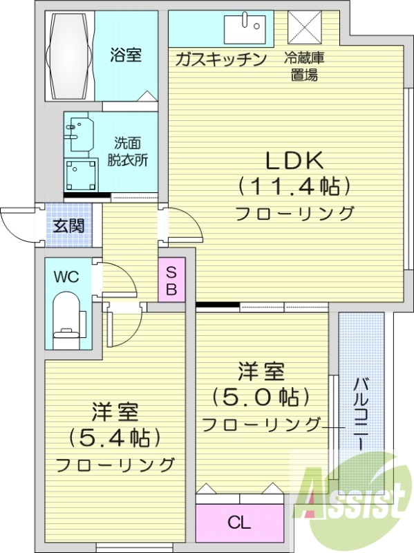 2LDK、浴室乾燥機、エアコン、灯油暖房、独立洗面台
