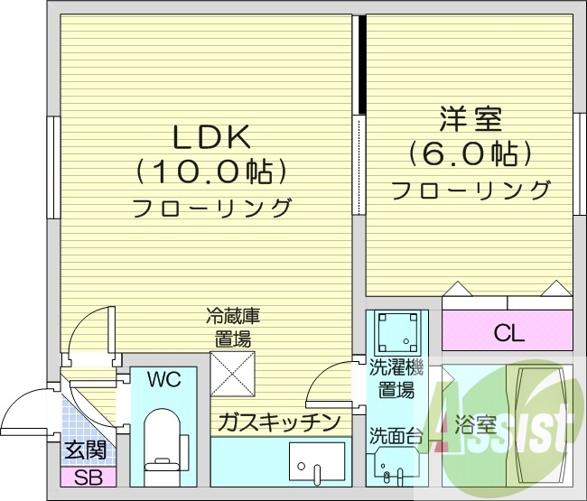 1LDK、収納、灯油暖房、洗濯機置場、バストイレ別