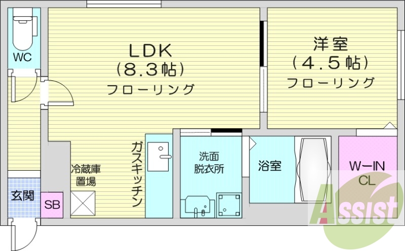 1LDK、ガスリミット、エアコン、浴室乾燥機