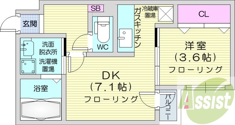 1DK、ネット無料、エアコン、シャンプードレッサー