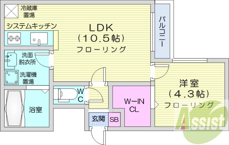 1LDK、エアコン、システムキッチン、オートロック