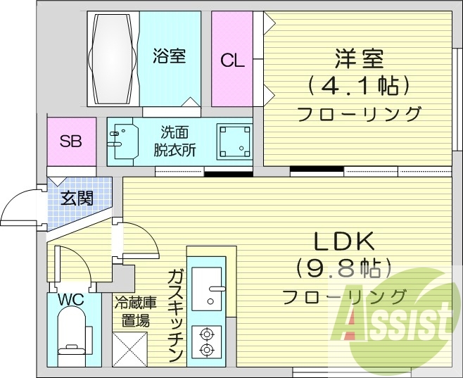 1LDK、都市ガス、エアコン、ネット無料