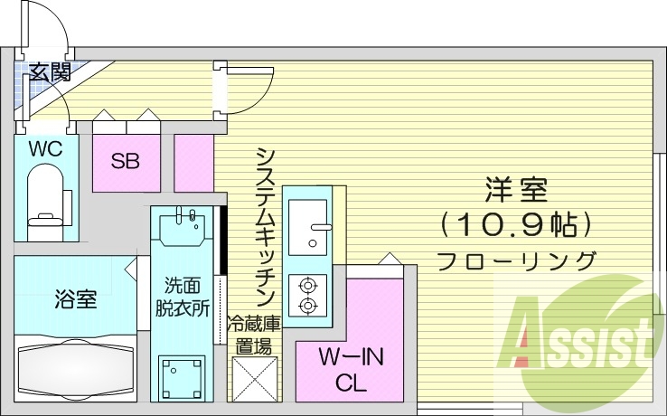 1K、都市ガス、エアコン、バス・トイレ別