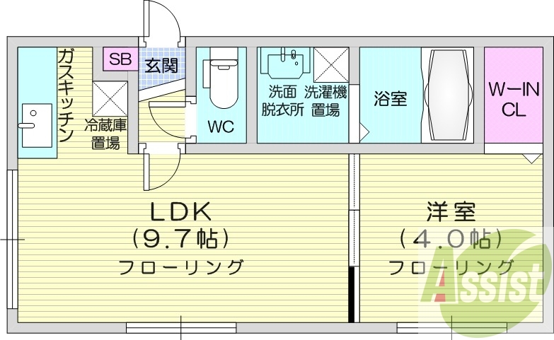 1LDK、オートロック、都市ガス、ネット使用料無料