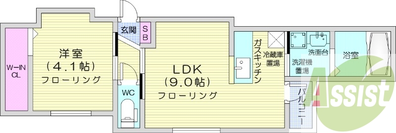 1LDK、オートロック、ウォークインクローゼット