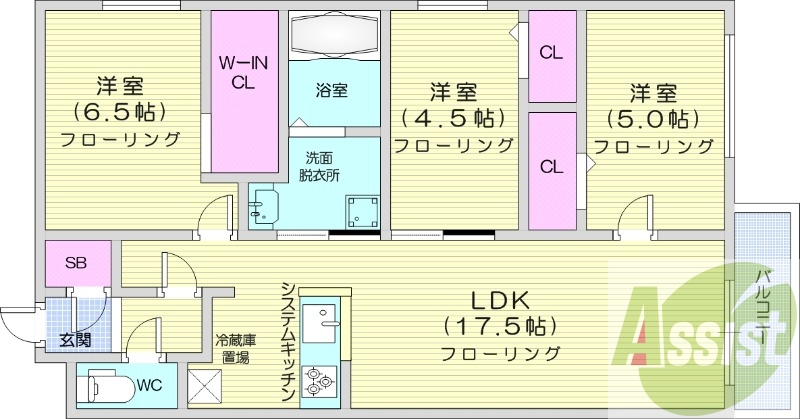 3LDK、エアコン、浴室乾燥機、追い焚き、システムキッチン