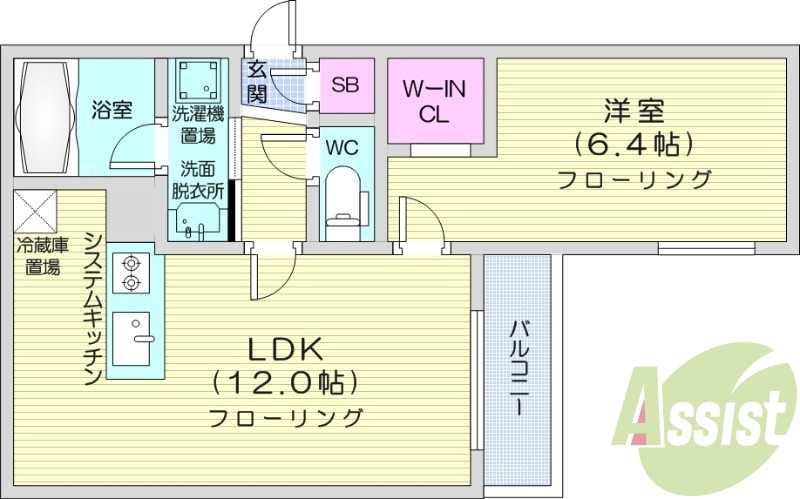 1LDK、エアコン、システムキッチン、浴室乾燥機