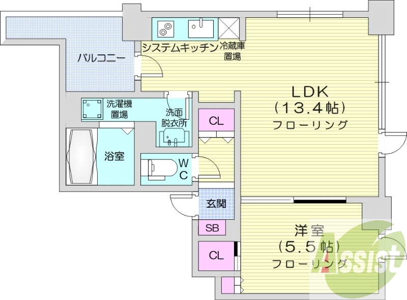 1LDK、都市ガス、浴室乾燥、追い焚き、エアコン