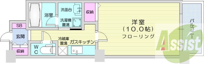 １K、都市ガス、インターネット無料、オートロック