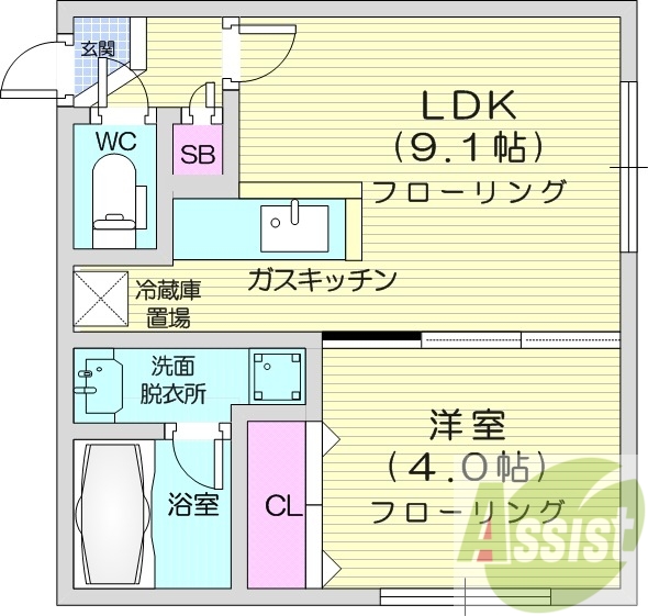 1LDK、エアコン、ガス定額制、宅配ボックス、ペット相談可