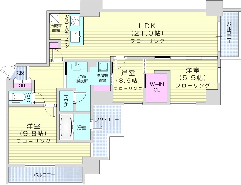3LDK、エアコン、ガス暖房、ネット無料